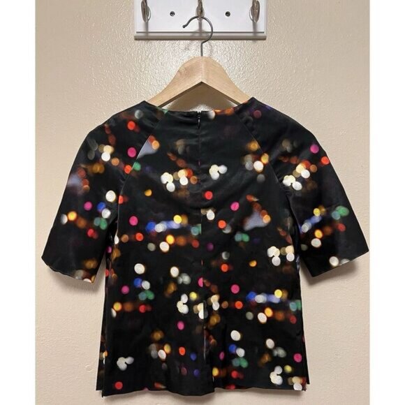 Milly City Lights Black Blouse Top Short Sleeve Shirt Zips Abstract Dot Womens 2 - Picture 2 of 13
